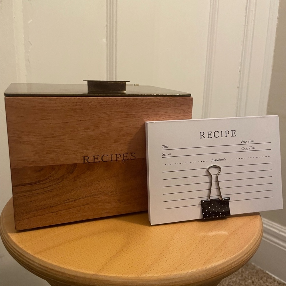 Wooden Recipe Box with Cards